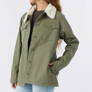 NEW Hang Ten Women's Utility Fleece lined Jacket Plush Collar Olive Size XXL